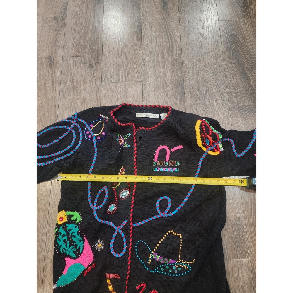 Vintage 90s Michael Simon Western Cardigan Sweater Beaded Cowboy Boots Cactus 2 - Picture 6 of 8